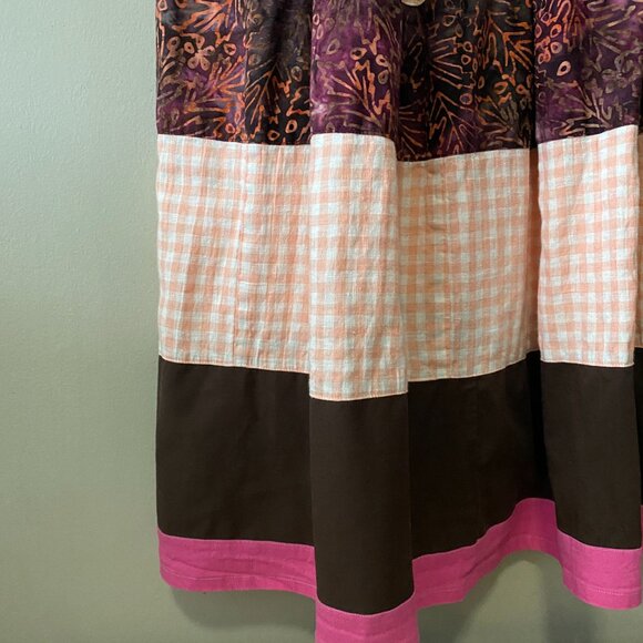 Handmade Plus Size Linen Cotton Batik Pink Multicolour Peasant Dress - Picture 12 of 16